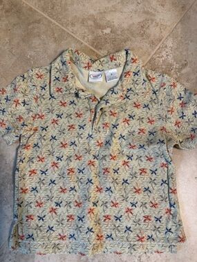 Talbots Boys  Short Sleeve Polo with Red & Blue Floral Print